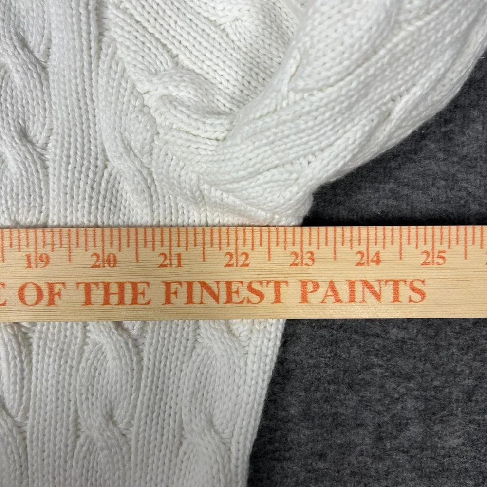 Vintage Polo Ralph Lauren Cable Knit Sweater Men's L White V-Neck Cricket Preppy